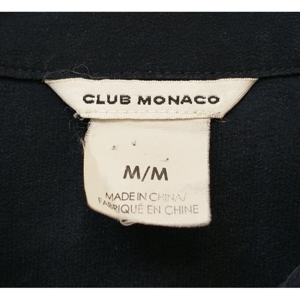 Club Monaco Blouse Top Women M Navy Blue 100% Silk Sleeveles Collar Snap Classic - Picture 7 of 11